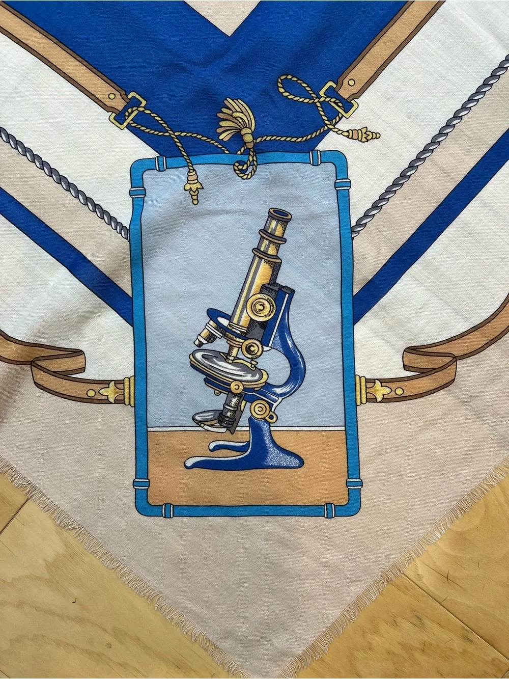 Blue and Cream Decorative -Style Square Scarf 52”X52”.